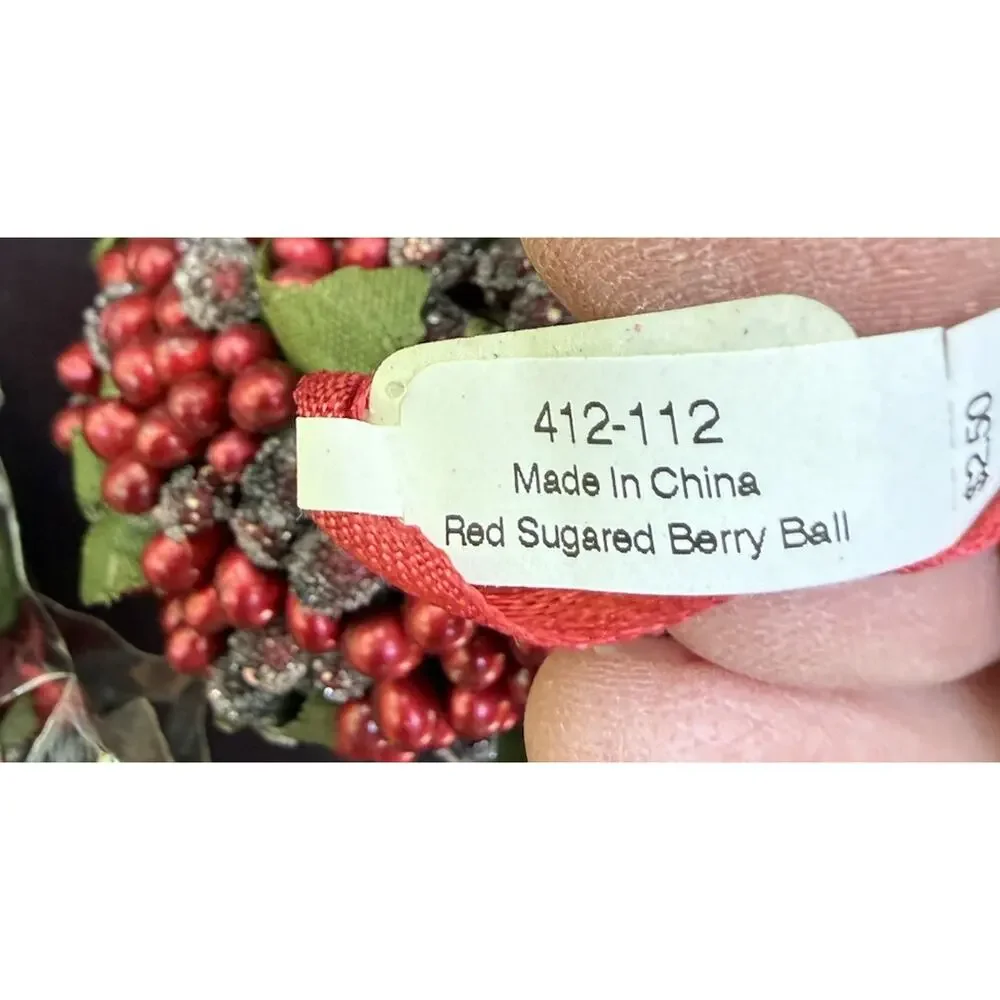6 CRATE & BARREL Christmas Ornament Red Sugared Berry Ball New Tag 412-112 -46D